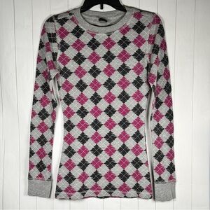 Vanity Gray/Purple Argyle Waffle Knit Top Y2K Tennis Prep Schoolgirl Juniors M